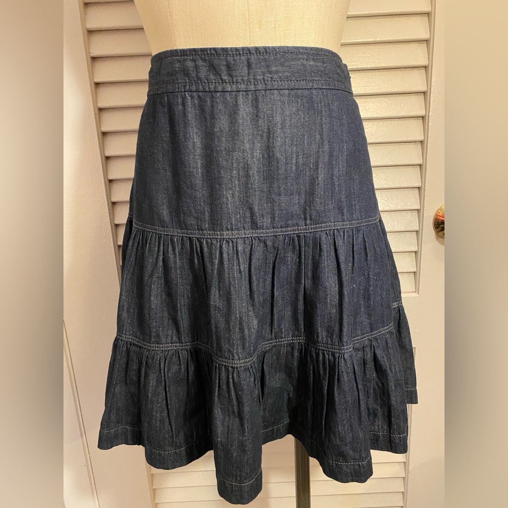 LOFT Indigo Tiered A-Line Skirt